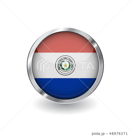 Flag button with metal frame and shadow. Flag button with metal frame and shadow. 48976371