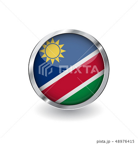 Flag button with metal frame and shadow. 48976415