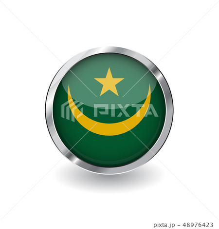 Flag button with metal frame and shadow. 48976423