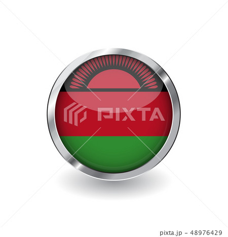 Flag button with metal frame and shadow. 48976429