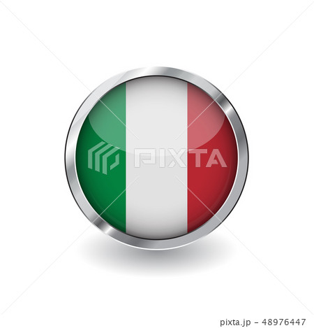 Flag button with metal frame and shadow. 48976447