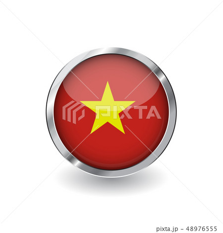 Flag button with metal frame and shadow. Flag button with metal frame and shadow. 48976555