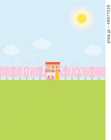 春風景 桜 雲 太陽のイラスト素材