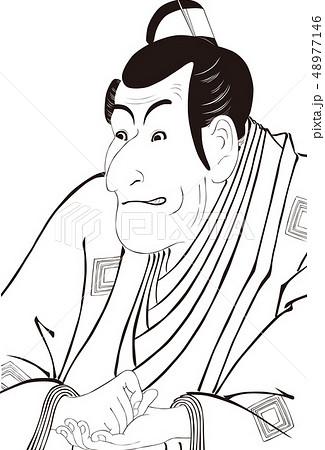 四世市川蝦蔵の竹村定之進　白黒 48977146