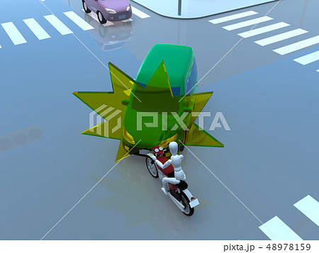 CG　3D　イラスト　デザイン　立体　車　バイク　交通　事故　トラブル　正面衝突　保険　事例　教本 48978159