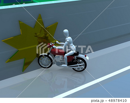 CG　3D　イラスト　デザイン　立体　バイク　オートバイ　交通　事故　トラブル　道路　保険　事例 48978410