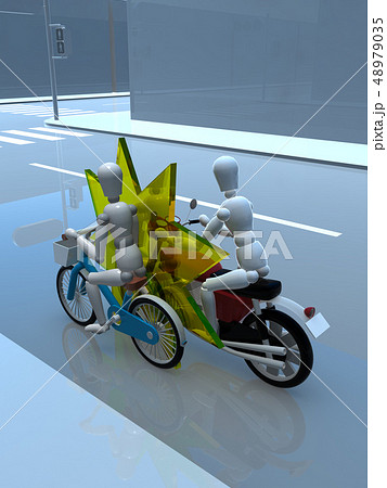 CG 3D イラスト デザイン 立体 バイク 自転車 交通 事故 トラブル 接触 