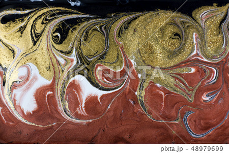 Gold, bronze and black marbling pattern. Golden marble liquid texture. Gold, bronze and black marbling pattern. Golden marble liquid texture. 48979699