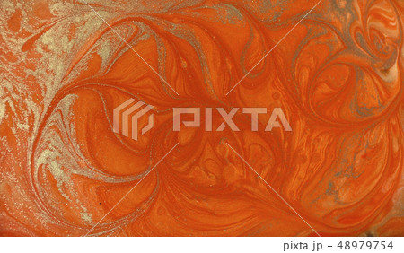 Red and gold marbling pattern. Golden marble liquid texture. 48979754
