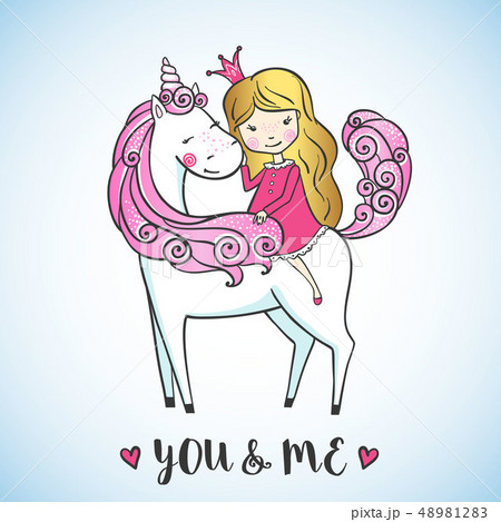Little girl on a cute unicorn. 48981283