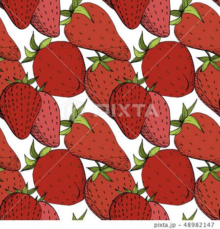 Vector Strawberry fresh fruit healthy food. Red and green engraved ink art. Seamless background Vector Strawberry fresh fruit healthy food. Red and green engraved ink art. Seamless background 48982147