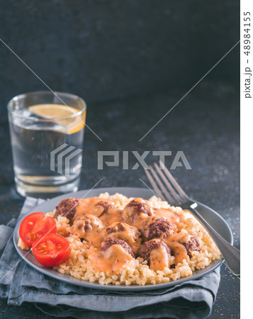 Bulgur and meatball in plate Bulgur and meatball in plate 48984155