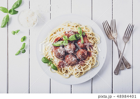 Spaghetti with meat balls tomato sauce Spaghetti with meat balls tomato sauce 48984401