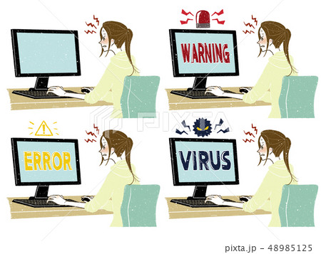 女性-デスクトップPC-トラブル 48985125