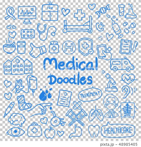 Medical and healthcare hand drawn doodles 48985405