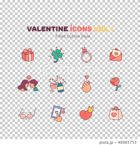 Valentine icons in filled outline style Valentine icons in filled outline style 48985753