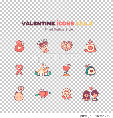Valentine icons in filled outline style Valentine icons in filled outline style 48985759