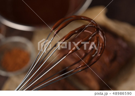 Homemade chocolate cream with whisk 48986590