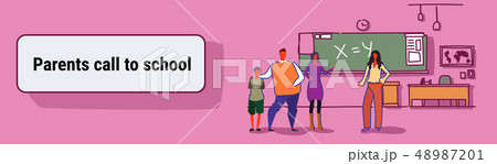 young parent with son at school teacher-parent meeting concept modern classroom interior cartoon young parent with son at school teacher-parent meeting concept modern classroom interior cartoon 48987201