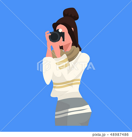 woman photographer taking picture with camera female journalist reporter shooting professional 48987486