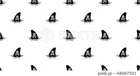 Shark Fin Seamless Pattern Vector Pirate Skullのイラスト素材