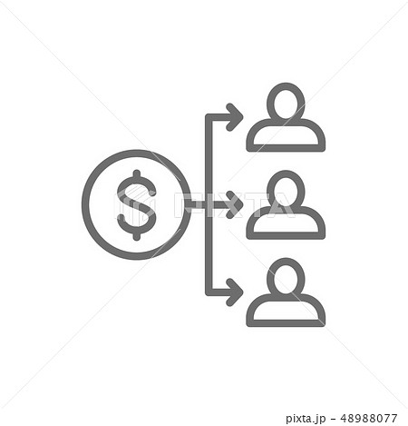 Income distribution, dividend payment, salary, money coin with people line icon. Income distribution, dividend payment, salary, money coin with people line icon. 48988077