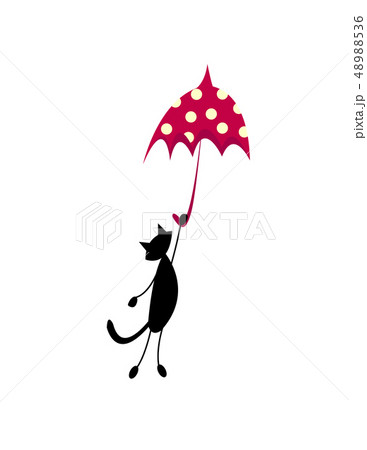 black cat flying on a red umbrella. vector 48988536