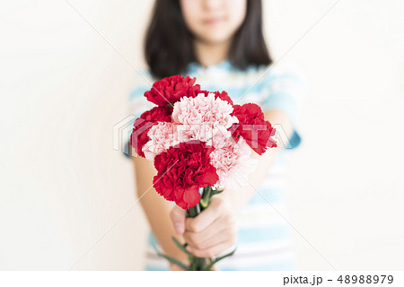 花束を渡す子ども カーネーション 母の日イメージ の写真素材 4879