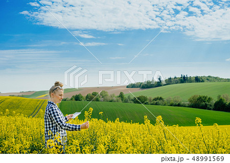 Agriculture Farmer Using Digital Tablet Examining Crops Agriculture Farmer Using Digital Tablet Examining Crops 48991569