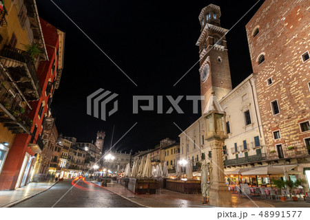 Piazza delle Erbe at Night - Verona Veneto Italy Piazza delle Erbe at Night - Verona Veneto Italy 48991577