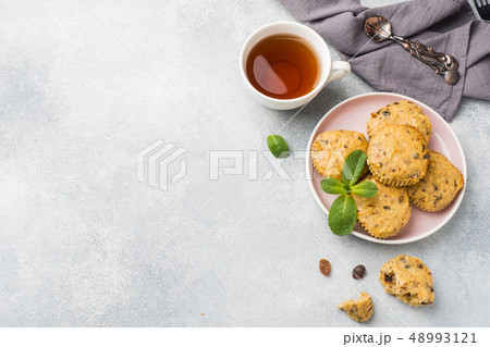 Oatmeal vegetarian muffins with blueberries  48993121