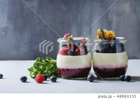 Panna cotta with berries 48993155