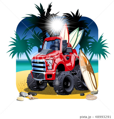 Vector cartoon 4x4 car on beach isolated Vector cartoon 4x4 car on beach isolated 48993291