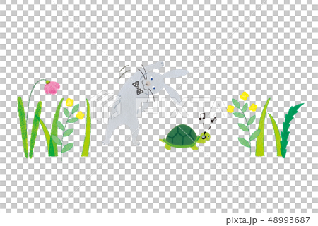 Rabbit, turtle and field - Stock Illustration [48993687] - PIXTA