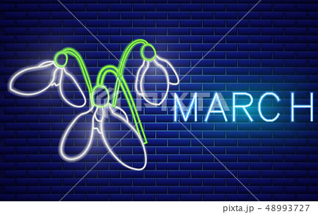 Snowdrop neon sign Vector. Spring design element. 48993727