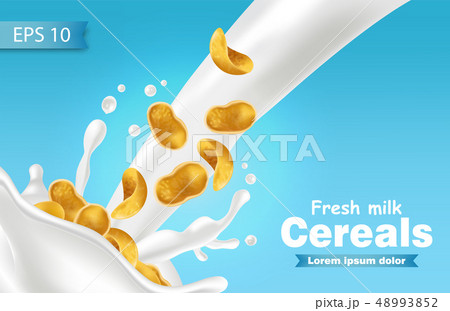 Cornflakes in milk splash Vector realistic mock Cornflakes in milk splash Vector realistic mock 48993852
