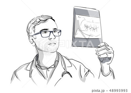 Dentist analyzing an X-ray Vector sketch 48993993