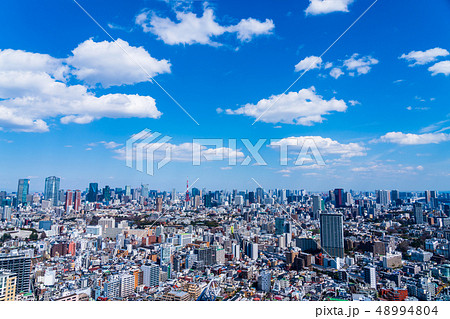 青空の東京　大都市風景　コントラスト強 48994804