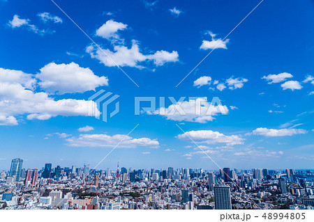 青空の東京　大都市風景　コントラスト強 48994805