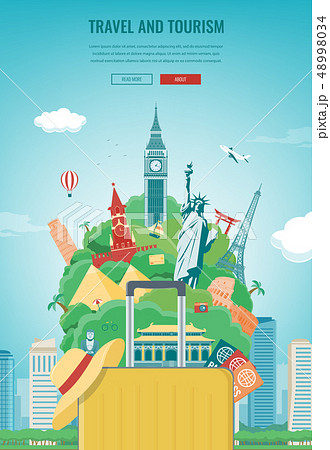 Travel composition with famous world landmarks. Travel and Tourism. Concept website template. Vector 48998034