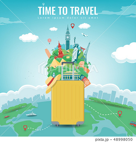 Travel composition with famous world landmarks. Travel and Tourism concept. Vector 48998050