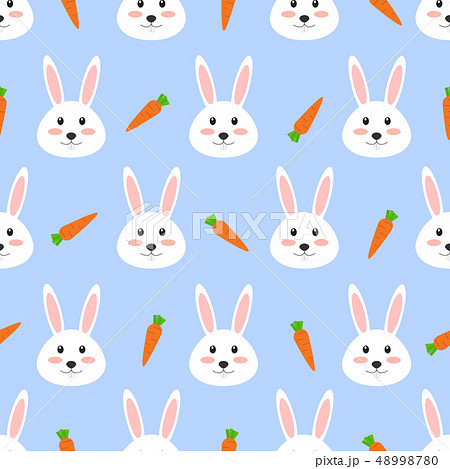Seamless Pattern Of Cute White Rabbit With Carrot のイラスト素材