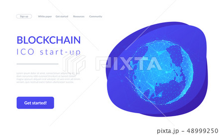 Blockchain technology futuristic hud banner with world globe. 48999250