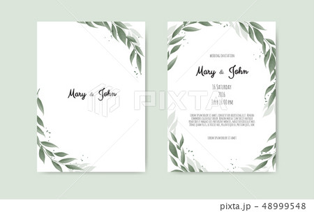 Botanical wedding invitation card template design, white and pink flowers on white background. 48999548