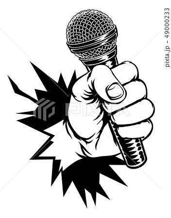 Hand Holding Microphone Breaking Background 49000233