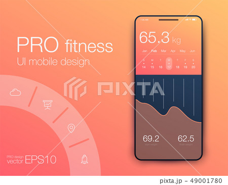 Fitness app. Ui ux design. UI design concept with web elements 49001780