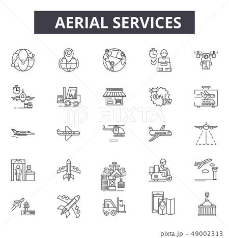 Aerial services line icons. Editable stroke signs. Concept icons: transportation, industrial 49002313