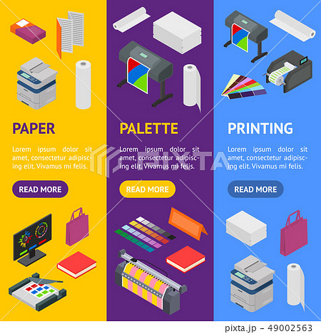 Printing Signs 3d Banner Vecrtical Set Isometric View. Vector 49002563