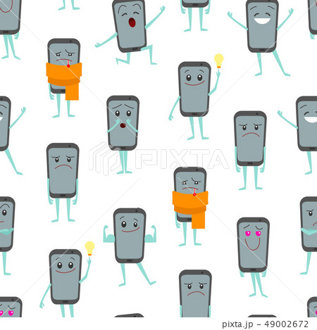 Cartoon Characters Smartphones Seamless Pattern Background. Vector Cartoon Characters Smartphones Seamless Pattern Background. Vector 49002672