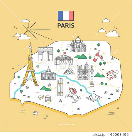 パリ ランドマーク 地図のイラスト素材 49003496 Pixta